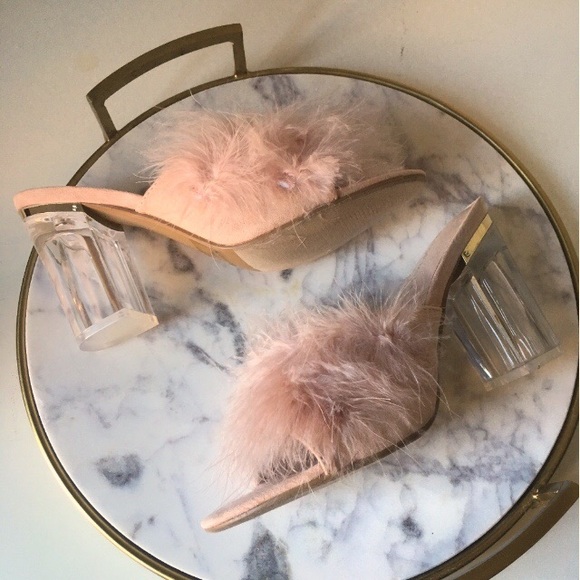 Shoes - Sassy Feather + Lucite Mules